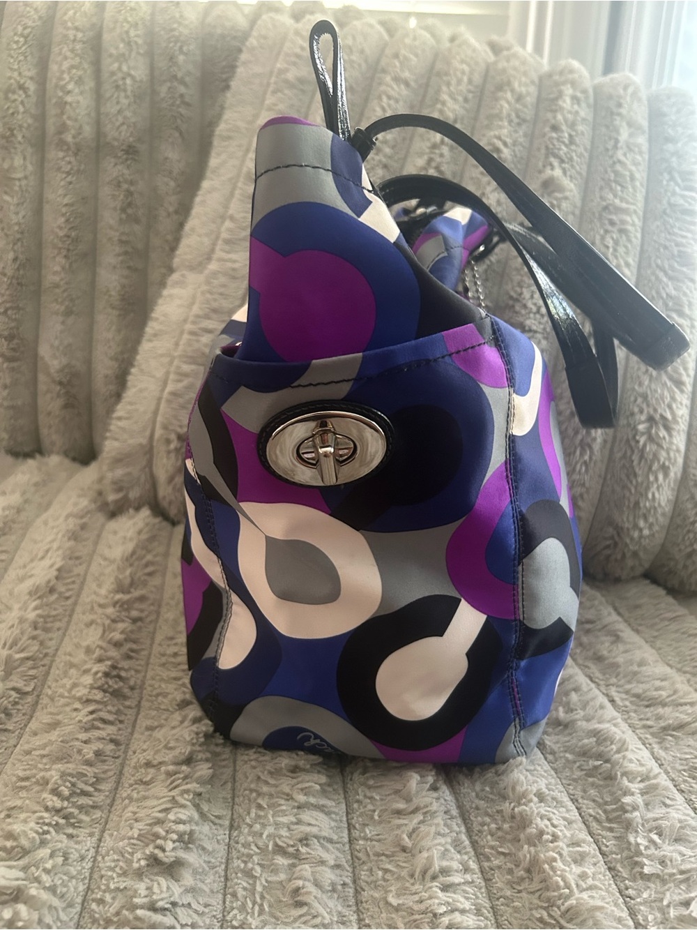 Coach Alex Op Art Tote 14398 Purple Blue Multicolor Y2K Shoulder Bag - Picture 7 of 9